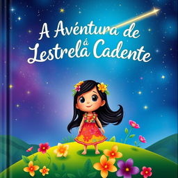 A whimsical and enchanting book cover for 'A Aventura de Lilo e a Estrela Cadente'
