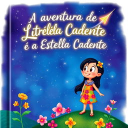 A whimsical and enchanting book cover for 'A Aventura de Lilo e a Estrela Cadente'