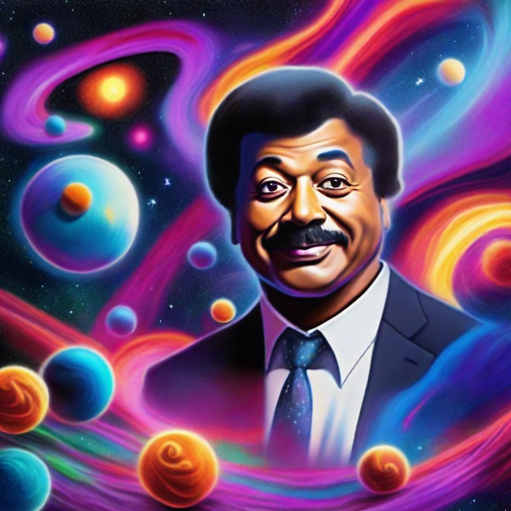 An updated digital art piece, now depicting Neil DeGrasse Tyson exploring the enigmatic 5th dimension