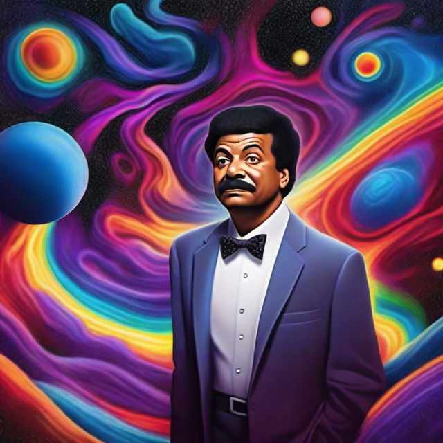 An updated digital art piece, now depicting Neil DeGrasse Tyson exploring the enigmatic 5th dimension