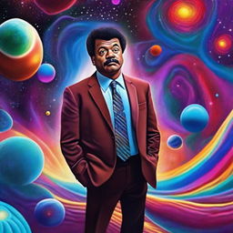 An updated digital art piece, now depicting Neil DeGrasse Tyson exploring the enigmatic 5th dimension