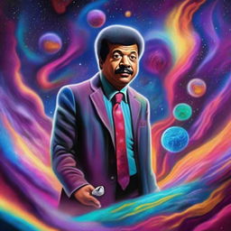 An updated digital art piece, now depicting Neil DeGrasse Tyson exploring the enigmatic 5th dimension