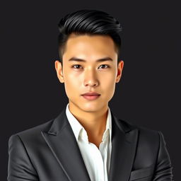 A stunning portrait of a confident individual, showcasing them in a sophisticated tailored suit that is sleek and modern, emphasizing a sharp silhouette
