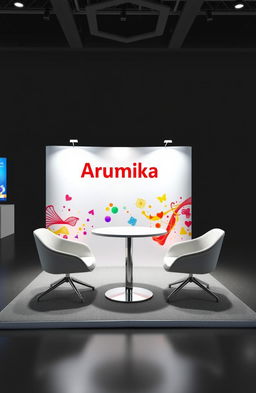 A 3D design of a booth featuring a modern and inviting layout