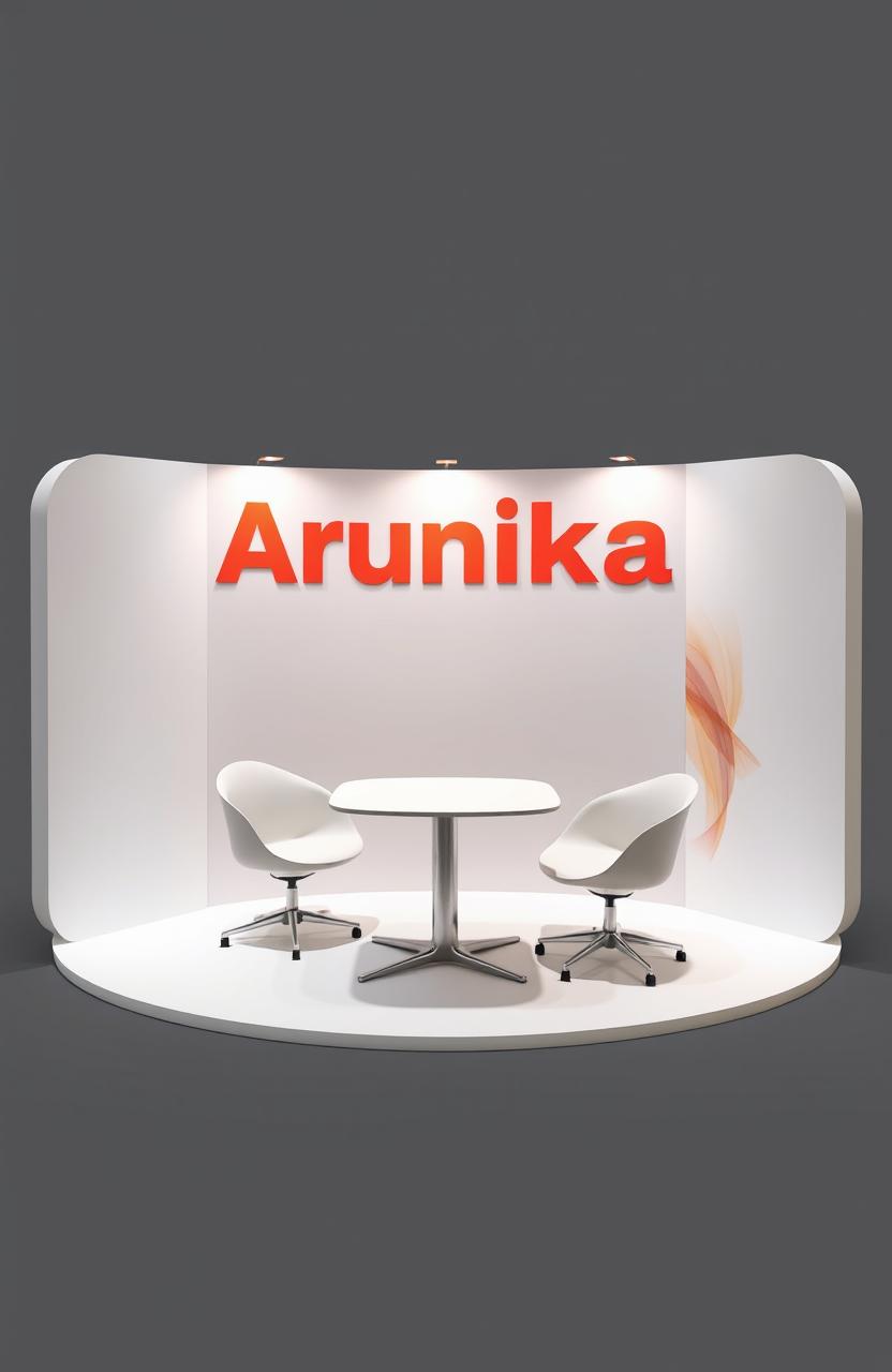 A 3D design of a booth featuring a modern and inviting layout