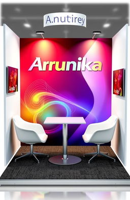 A 3D design of a booth featuring a modern and inviting layout
