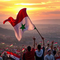 A vibrant depiction of the Syrian revolution flag, symbolizing hope and freedom