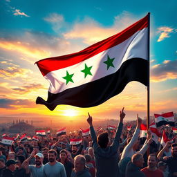 A vibrant depiction of the Syrian revolution flag, symbolizing hope and freedom