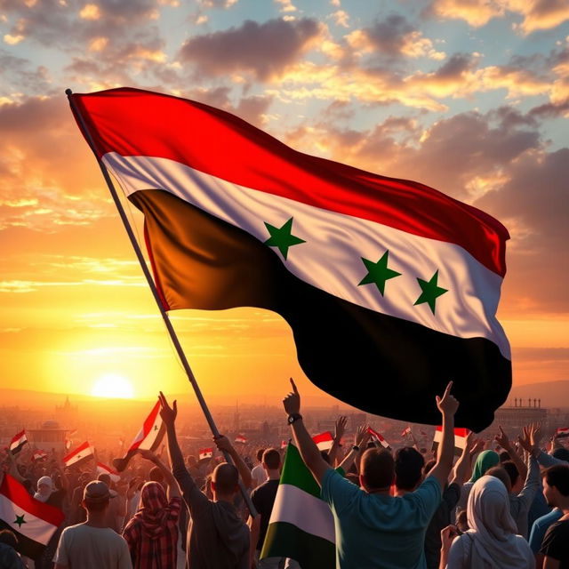 A vibrant depiction of the Syrian revolution flag, symbolizing hope and freedom