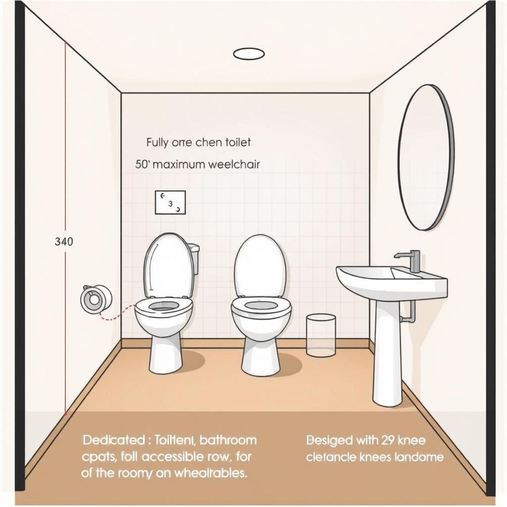A detailed interior design illustration of a fully accessible bathroom layout