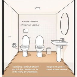 A detailed interior design illustration of a fully accessible bathroom layout