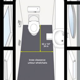 A detailed interior design illustration of a fully accessible bathroom layout