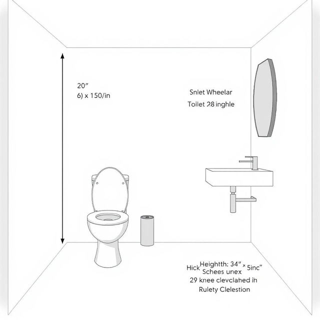 A detailed interior design illustration of a fully accessible bathroom layout