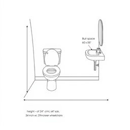 A detailed interior design illustration of a fully accessible bathroom layout