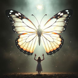 A large, central butterfly symbolizing the conflict of Thorine with her Gift, fractured or composed of light and shadow
