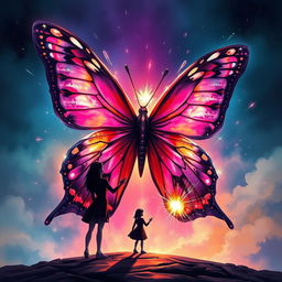 A captivating book cover illustration, featuring a large, majestic butterfly as the central symbol, depicted in vibrant colors with a fractured appearance that plays with light and shadow, representing the internal conflict of a character named Thorine with her gift