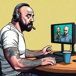 A high-quality digital art piece illustrating a scene from the Joe Rogan podcast