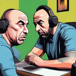 A high-quality digital art piece illustrating a scene from the Joe Rogan podcast