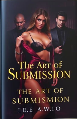 A dark and elegant book cover featuring a mysterious woman in a seductive yet powerful pose, dressed in silky lingerie or a robe, captured with dramatic shadows and light