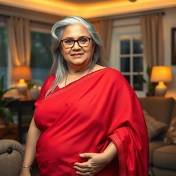 A realistic depiction of a 60-year-old housewife with a plus-size, pear-shaped body