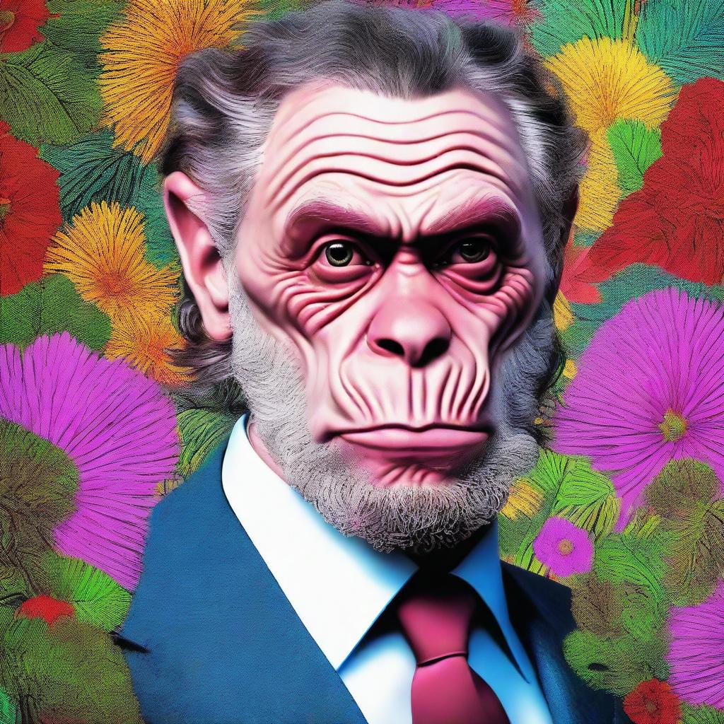 An intriguing high-quality digital art piece, presenting Jordan Peterson in the form of an ape