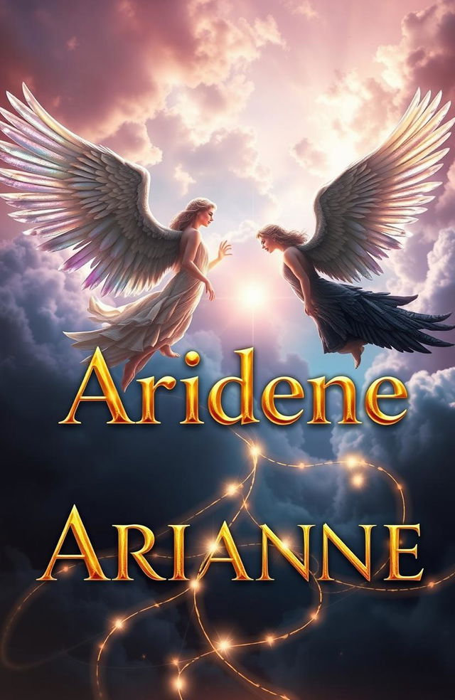 A visually stunning interpretation of the novel title 'Ariadne', featuring two celestial angels in an epic conflict