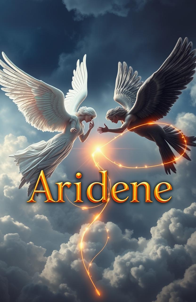 A visually stunning interpretation of the novel title 'Ariadne', featuring two celestial angels in an epic conflict