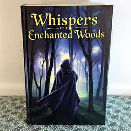 A captivating book cover featuring a mystical forest at twilight, with ethereal light filtering through the trees