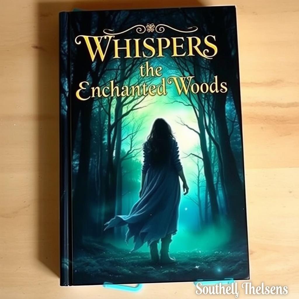 A captivating book cover featuring a mystical forest at twilight, with ethereal light filtering through the trees