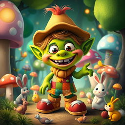 A whimsical, playful troll character inspired by the artwork of Nicko Manipis de Guzman