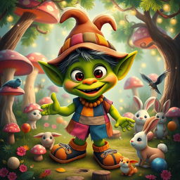 A whimsical, playful troll character inspired by the artwork of Nicko Manipis de Guzman