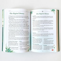 An interior page layout of a book titled 'The Digital Detox: Reclaiming Your Life in a Screen-Obsessed World'