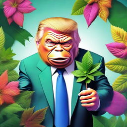 A high-quality digital art piece that portrays Donald Trump as an ape, now with a humorous twist