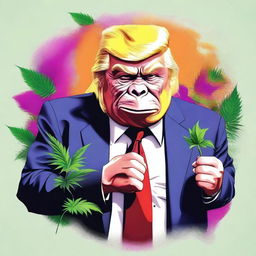 A high-quality digital art piece that portrays Donald Trump as an ape, now with a humorous twist