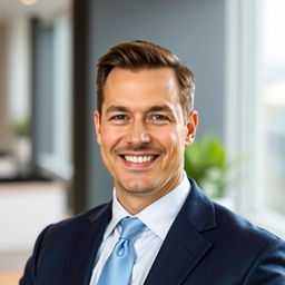 A professional LinkedIn profile photo featuring a confident businessman