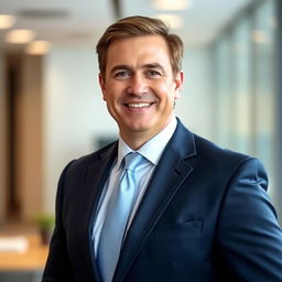 A professional LinkedIn profile photo featuring a confident businessman