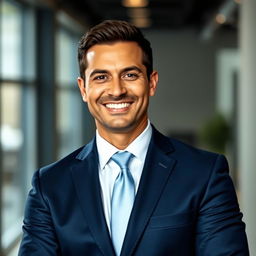 A professional LinkedIn profile photo featuring a confident businessman