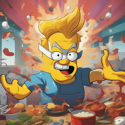 A cartoon-like digital art image showing an exaggerated depiction of Gordon Ramsey so angry that his head is shown symbolically exploding