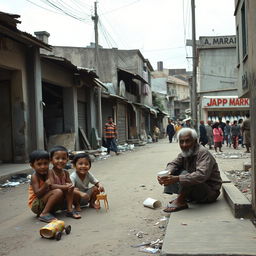 A poignant and evocative scene depicting poverty in an urban setting