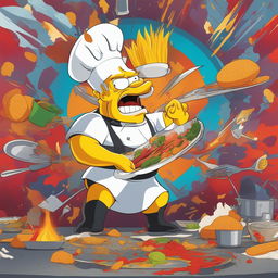 A cartoon-like digital art image showing an exaggerated depiction of Gordon Ramsey so angry that his head is shown symbolically exploding