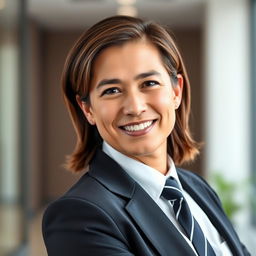 A professional LinkedIn profile picture featuring a confident adult wearing formal business attire