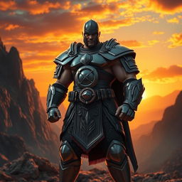A powerful and muscular figure standing confidently in a dramatic pose