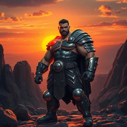 A powerful and muscular figure standing confidently in a dramatic pose