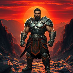 A powerful and muscular figure standing confidently in a dramatic pose