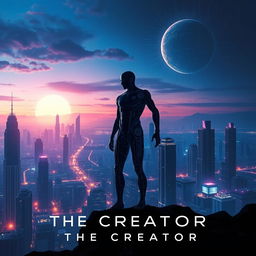 A captivating teaser poster for 'The Creator (2023)', featuring a futuristic landscape where artificial intelligence and humanity collide