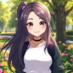 A digital portrait of a girl with long flowing hair, an expressive smile, bright eyes, and a warm aura