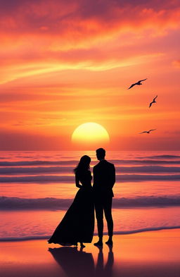 A serene sunset scene depicting a heartfelt goodbye at a picturesque beach