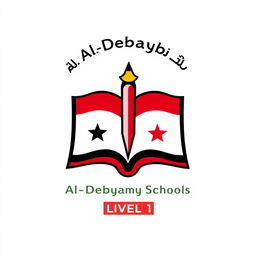 A logo design for Al-Debayba School Level 1 featuring the colors and emblematic elements of the Syrian Revolutionary flag