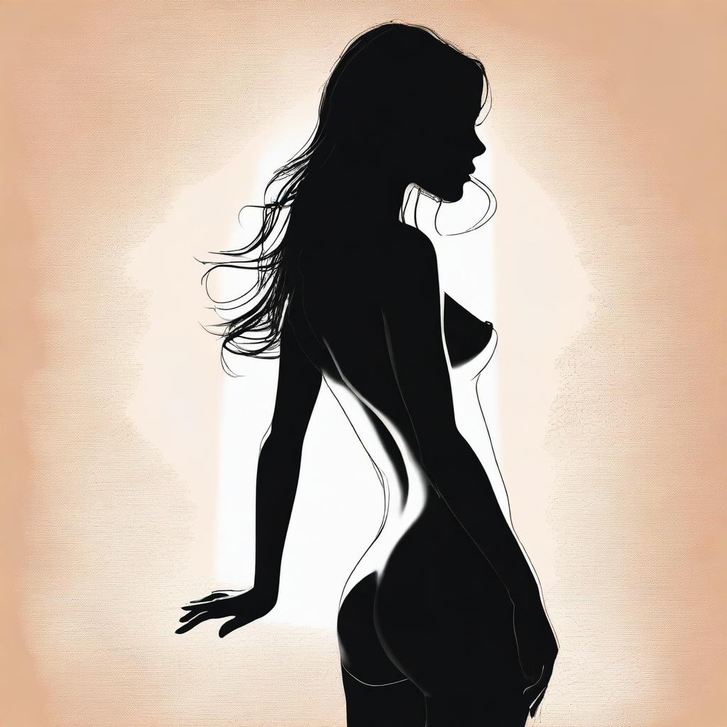 A digital art piece featuring a sultry woman standing with her back to the viewer