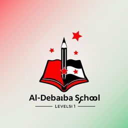A logo design for Al-Debayba School Level 1 featuring the colors and emblematic elements of the Syrian Revolutionary flag
